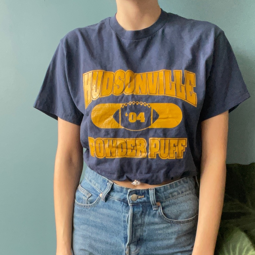 Drawstring Hem Cropped Vintage Y2K Powder Puff Tee
